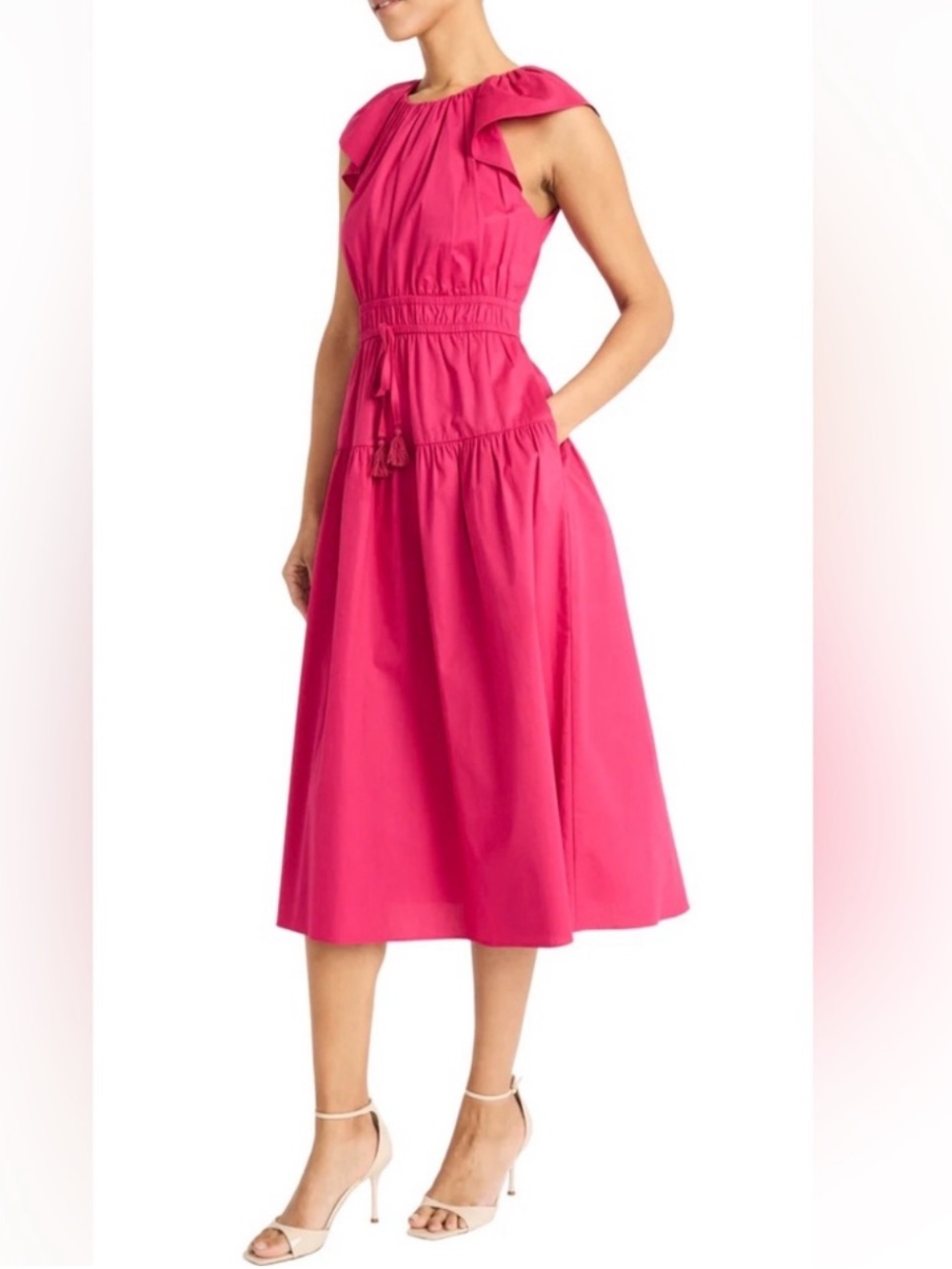 NWT Maggy London Stretch Cotton Tiered Midi Dress Size 12 Vivacious Berry